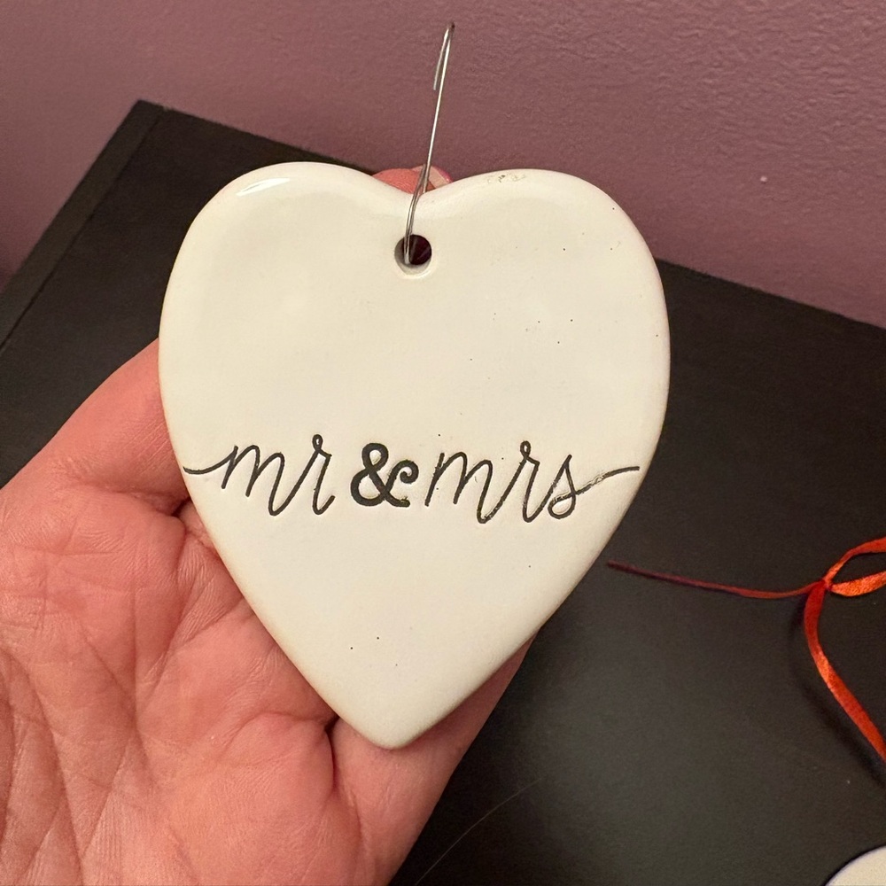Mud Pie White Heart Ornament with Script